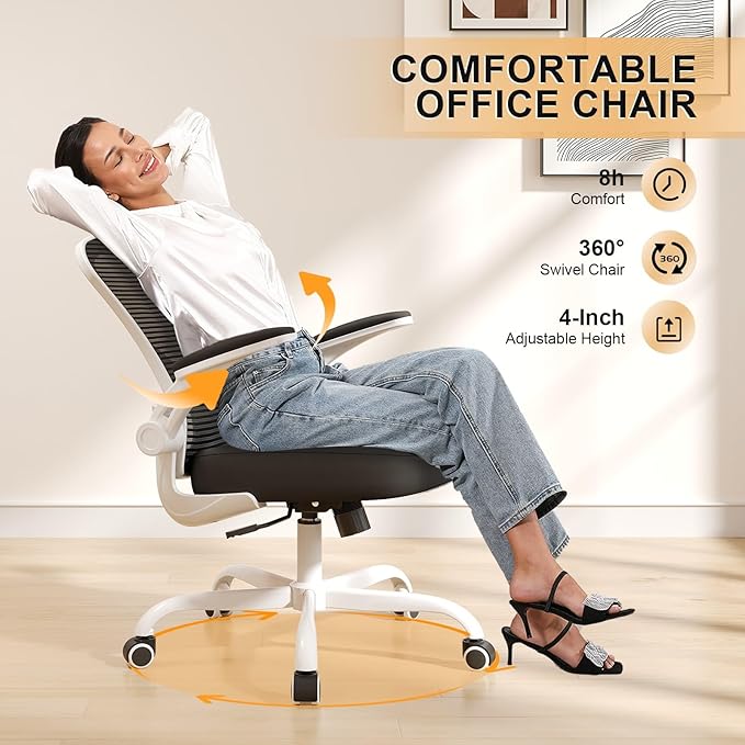 Office Chair, Ergonomic Desk Chairs 330LBS Capacity High Back Mesh Computer Chair with Flip-up Armrests, Comfy Work Chair with Adjustable Lumbar Support, Rolling Chair