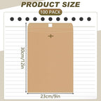 Geyee 100 Pcs Clasp Manilla Envelopes 9 x 12 Inch Gummed Colored Envelopes for Storing or Mailing for Home Office Business Supplies(Brown)