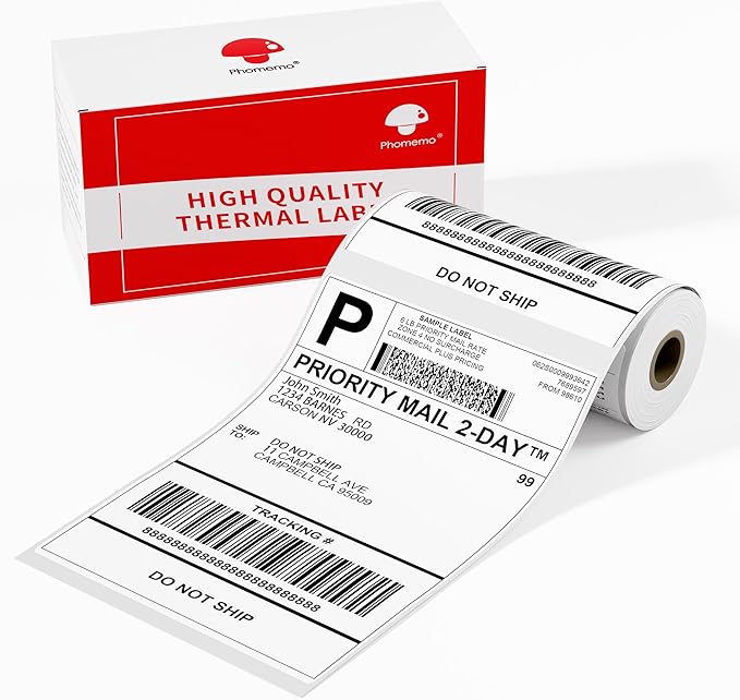 55 Pcs 4'' x 6'' Shipping Thermal Labels for Address, Barcodes, Small Business Labeling, Warehouse, Inventory - Thermal Label Compatible with Phomemo 241 BT, M421