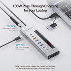 Powered USB C Hub, PULWTOP 11-in-1 USB Hub with SD/TF, 2*USB-C 10Gbps, 4*USB-A 5/10Gbps and 2 * 24/45W Type-C PD Charging Ports (Not Support Video), USB Powered Hub (72W DC Adapter Included)