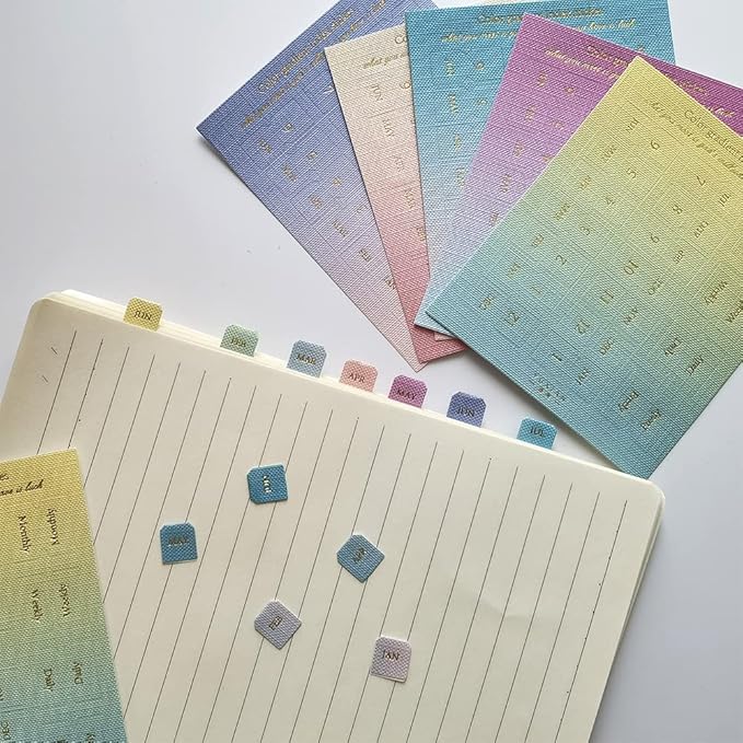 10 Sheets Monthly Adhesive Index Tabs Colorful Monthly Separator Tabs for Office Study Planners Organizations (Summer)