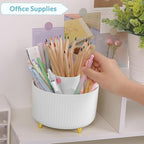 SKYDUE 360 Rotating Organizer - Dual-Purpose Pen & Pencil Holder with 5 Slots, Suitable for Office, School, or Home (White)