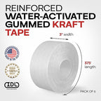 IDL Packaging 3" x 375 feet Reinforced Water-Activated Kraft Gummed Tape 70lb Thickness (Pack of 6) - Secure Paper Packing Tape for Secure Carton Sealing - Heavy-Duty for All Conditions, Brown