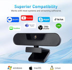 4K Webcam, Computer Camera with 4 Noise-canceling Microphones for Computer/Laptop/Mac, Privacy Cover and Tripod, Work with Video Conference, Live Streaming, Gaming, Video Calls, Zoom