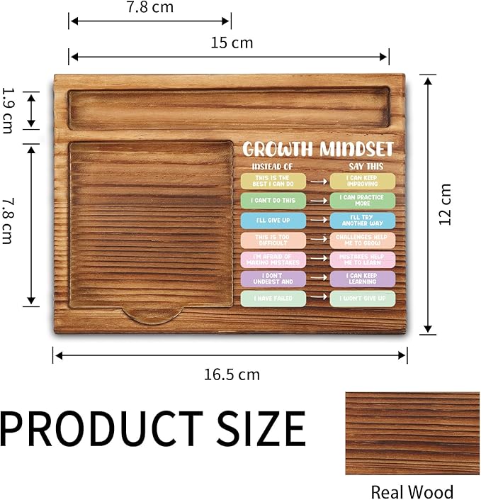 vizuzi Growth Mindset Sticky Note Holder, Counsellor Office Decor, Therapy Office Decor, Positive Self-Talk, Growth VS Fixed Mindset, Therapist Self-Stick Note Pad Holders ZSS39