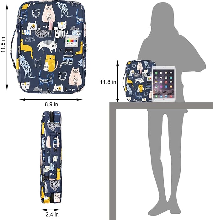 YOUSHARES Colored Pencil Case 166 Slots Pen Case Organizer with Handy Wrap & Zipper, Multilayer Holder for Prismacolor Colored Pencils & Gel Pen (Sports Cat)