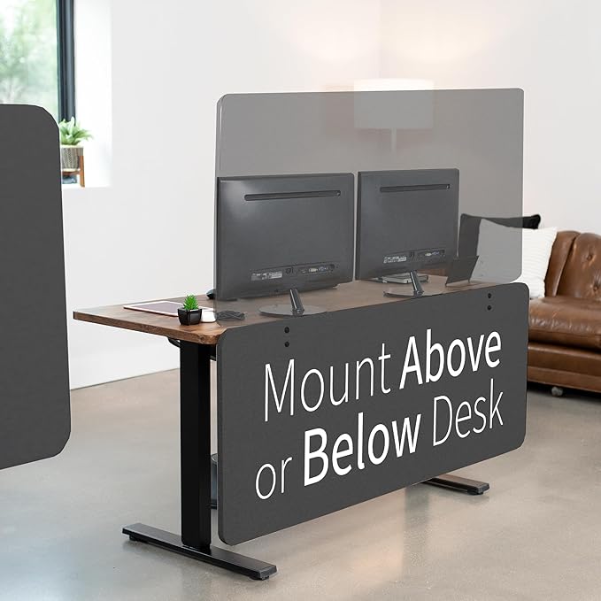 VIVO Clamp-on/Screw-on 60 x 24 inch Privacy Panel, Sound Absorbing Cubicle Desk Divider, Acoustic Partition, Dark Gray, PP-1-V060D