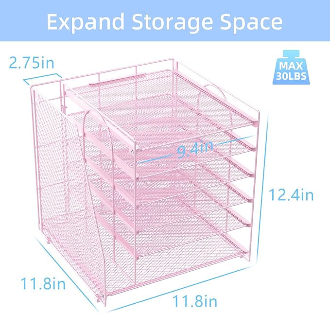 gianotter Desk Organizers and Accessories, 6-Tier Paper Organizer with Magazine rack, File Organizer for Desk, Desk Organizers for Women, Pink Office Decor (Pink)