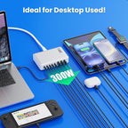 USB C Charger 300W USB C Charger Block 8-Ports GaN IV Fast Charging Station,PD 100W Laptop Charging Hub Wall Charge Adapter Compatible with MacBook/Air,DELL,Steam Desk,iPhone 16/15/14,Galaxy