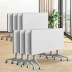 Folding Conference Table, Modern Large Conference Room Tables with Flip-Top Design, Foldable Conference Table Meeting Table with Wheels, Mobile Seminar Training Tables for Office Classroom (8, White)