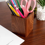 Walnut Pencil Holder Wood Pen Holder For Desk Pen Cup Organizer Ofiice Pencil Stand Simple(Black walnut)
