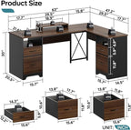 Bestier L Shaped Desk with 4 Drawers, 63" x 47" Executive Desk with Open Storage & Monitor Stand, Corner Desk with 2 File Drawers & Modesty Panel for Home Office, Cherry