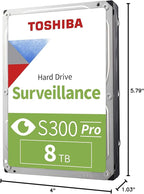 Toshiba S300 PRO 8TB Surveillance 3.5” Internal Hard Drive – CMR SATA 6 Gb/s 7200 RPM 512MB Cache - HDWTA80UZSVAR
