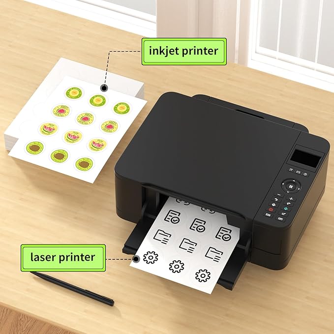 Methdic 2" Diameter High Visibility Printable Round Labels，Matte White，360 Customizable Blank Stickers