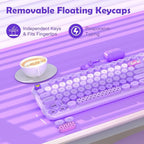 MOFII Keyboard and Mouse Wireless, 104 Round Keys Lovely Full-Size Cute Colorful Keyboard and Mouse with Retro Typewriter for PC/Mac/Laptop/Tablet/Computer/Windows Purple