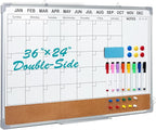 Calendar Whiteboard for Wall,36" x 24" White Board Calendar Dry Erase with Silver Aluminum Frame,Double Side Wall Hanging Board for Office,Home,Kitchen