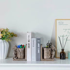 MyGift Gothic Brown Resin Dragon Guarding Castle Pencil Cup Bookends, Office Desk Book Ends with Decorative Fantasy Dragons and Stone Tower Pen Holders, 1 Pair