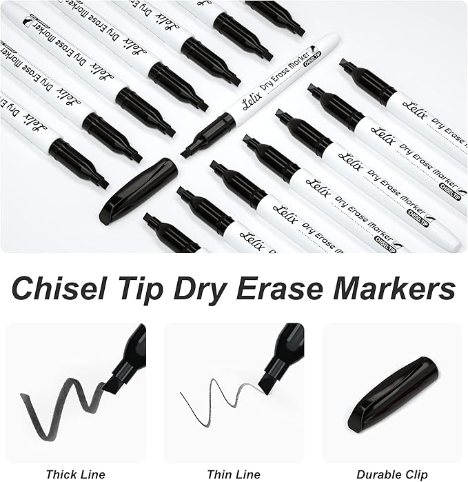 Lelix 42 Pack Black Dry Erase Markers Chisel Tip, Bulk Whiteboard Markers for School, Office Supplies, Perfect for Writing on White Board, Mirror,Calender