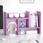 Jerry & Maggie Desktop Organizer Office Storage Rack Adjustable Wood Display Shelf Free Style Double H, Multi-Functional Mini Bookshelf for Desk Natural Stand (Violet)