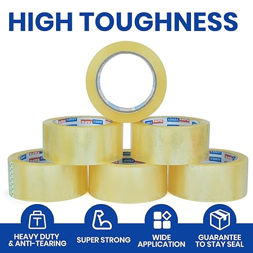 ADHES Packing Tape Shipping Tape Packaging Tape for Moving Boxes, 54.68yard Per Roll 1.88inch Width 2.6Mil Thickness