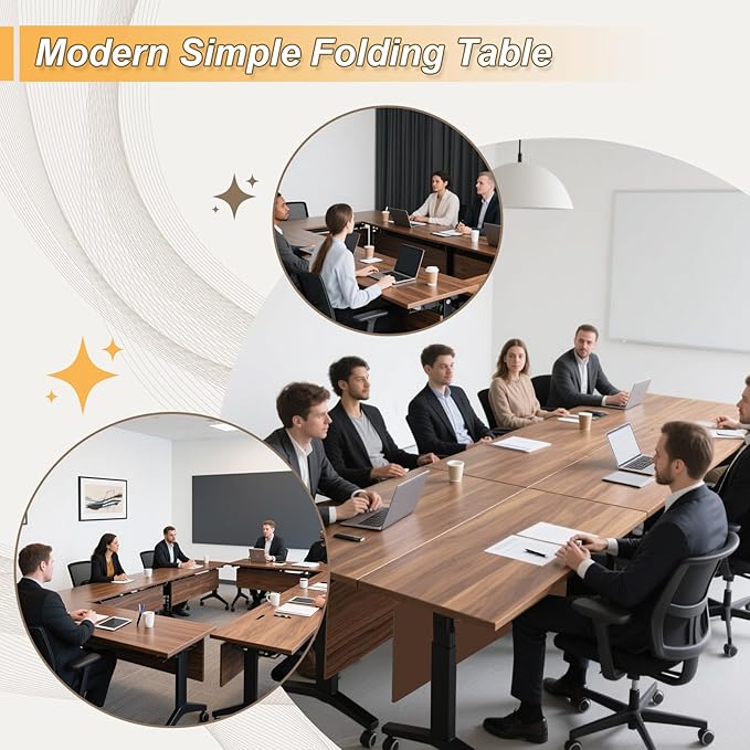 Conference Room Table with Silent Wheels, Mobile Folding Conference Table for 16 Person,Flip Top Office Training Tables with Walnuts Wood Tabletop, for School,Business Meeting Rooms (6Pack 71in)