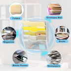 EASEPRES Magnetic 5 Pocket Mesh Hanging File Organizer, Wall Mounted Mail Paper Document Folder Holder, Clipboard Storage Organization Magazine Rack with Nametag Label for Office Home School, White