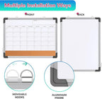 Monthly Calendar Whiteboard Dry Erase Cork Board Combination for Wall, 24"x18" Magnetic Dry Erase Board, Double-Sided White Board, Portable Board for Office, Kitchen, Planning, Memo, School, Home