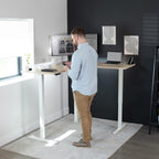 VIVO Electric Corner L-Shaped 63 x 55 in Standing Desk, Memory Height Adjustment, Light Wood Top White Frame, DESK-E3CTC