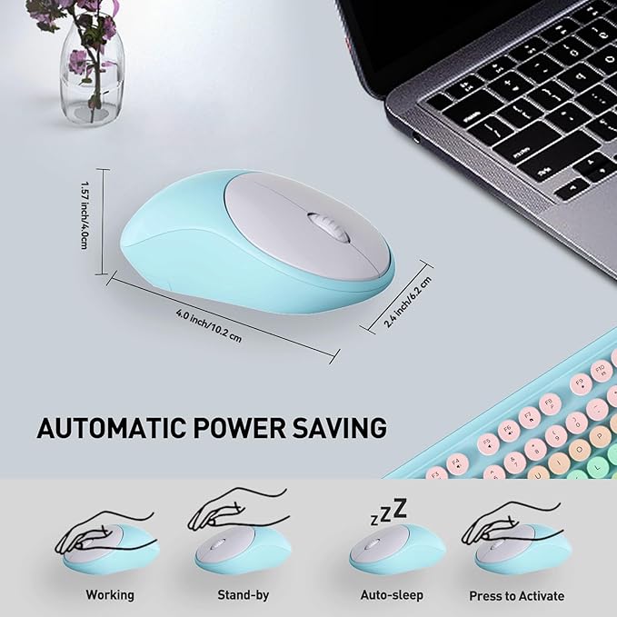 Wireless Keyboard and Mouse Combo, 2.4 GHz Wireless Full-Sized Typewriter Mouse and Keyboard with Round Keycaps for Windows, Computer, Desktop, PC, Laptop (PinkBlue)
