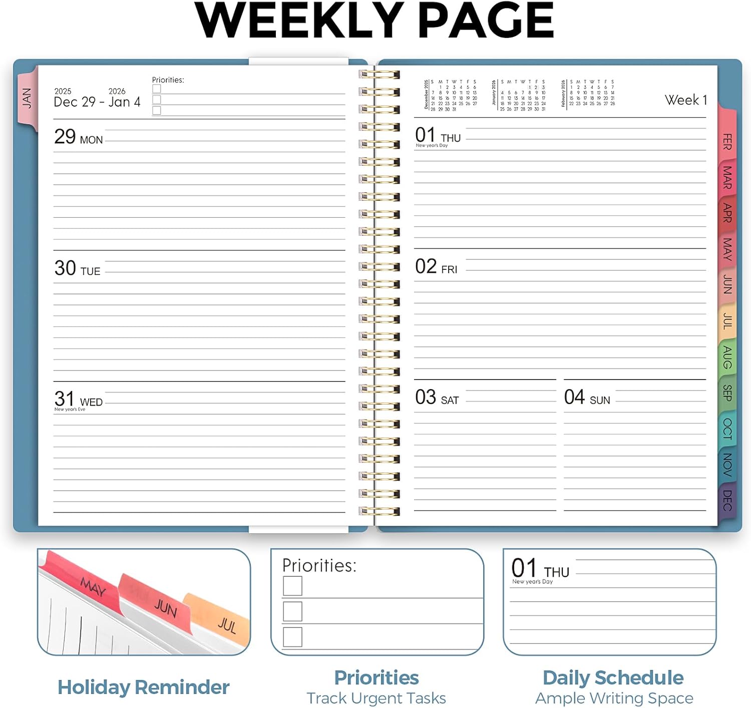 Planner 2026, 8.5" x 11" Monthly & Weekly Planner with Tabs, JAN - DEC 2026, Goal Setting & Time Management Organizer for Professionals & Students
