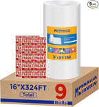 Metronic Bubble Cushioning Wrap 9 Pack 16 Inch x 324 FT, Dense Bubble Packing Air Wrap Clear Bubble Packing Roll for Shipping and Moving Supplies, Perforated Every 12"