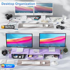 gianotter Dual Monitor Stand Riser, Desk Organizer With Drawer and 2 Pen Holders, Desk Organizers and Accessories, Purple Office Decor (Purple)