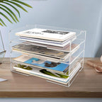 4 Pack- Stackable Paper Letter Tray,Clear Acrylic Magazine Holder and File Organizer - Sleek Desk Organizer for Home Office, Bookshelf, or Workspace - Space-Saving Transparent Document Holder