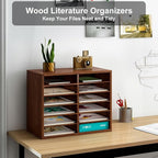 PAG Countertop Mail Sorter Organizer, Wooden Literature Organizer, Student Mailbox for Classroom, Desktop Bill Organizer for Office Home School, 12 Compartments, Brown