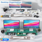 gianotter Dual Monitor Stand Riser, Desk Organizer With Drawer and 2 Pen Holders, Monitor Stand for Desk, Office Decor Essentials (Green)