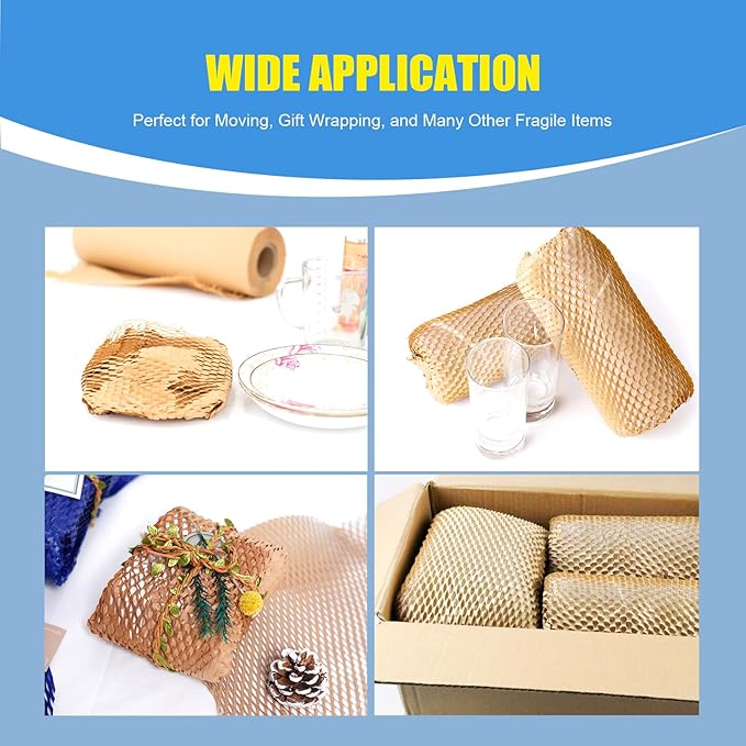 Moving Supplies Honeycomb Packing Paper for Dishes and Glassware 15 Inches * 820 Feet, Large Bubble Cushioning Wrap Roll Eco Friendly Packaging Shipping Material, Sustainable Box Void Filler