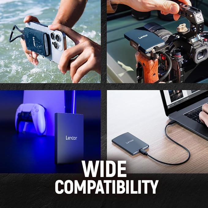 Lexar 2TB Armor 700 Portable SSD, Up to 2000MB/s, USB 3.2 Gen 2x2, Rugged, IP66 Water & Dust Resistance, Compatible w/iPhone 15/16, Cameras, Gaming, External SSD, Dark Blue (LAR700X002T-RNLNU)