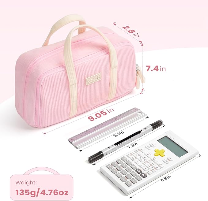 Sooez Large Pencil Case Pouch, Extra Big Pencil Bag with 5 Compartments, Pen Case Wide Opening, Soft Corduroy Pen Bag Organizer with Zipper, Cute Aesthetic School Supplies for Teen Girls, Red