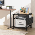 Lerliuo Large Printer Stand with Storage Shelf, 23.6 x 23.6 x 22.8 Industrial Printer Table for Home Office, Rolling Printer Cart Holder with Lockable Wheels, Mobile Mini Fridge Stand Table (Black)