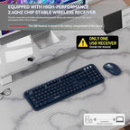 FOPETT Wireless Keyboard and Mouse Combo, 104 Keys Full-Sized 2.4 GHz Round Keycap Colorful Keyboards, USB Receiver Plug and Play, for Windows, Mac, PC, Laptop, Desktop (DarkBlue)