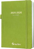 2025-2026 Daily Planner, One Page Per Day, Academic Calendar (July 2025 - June 2026), Appointment Book with Time Slots and Monthly Tabs, 5.7" x 8.25", Pocket, Leather Cove (Chartreuse)
