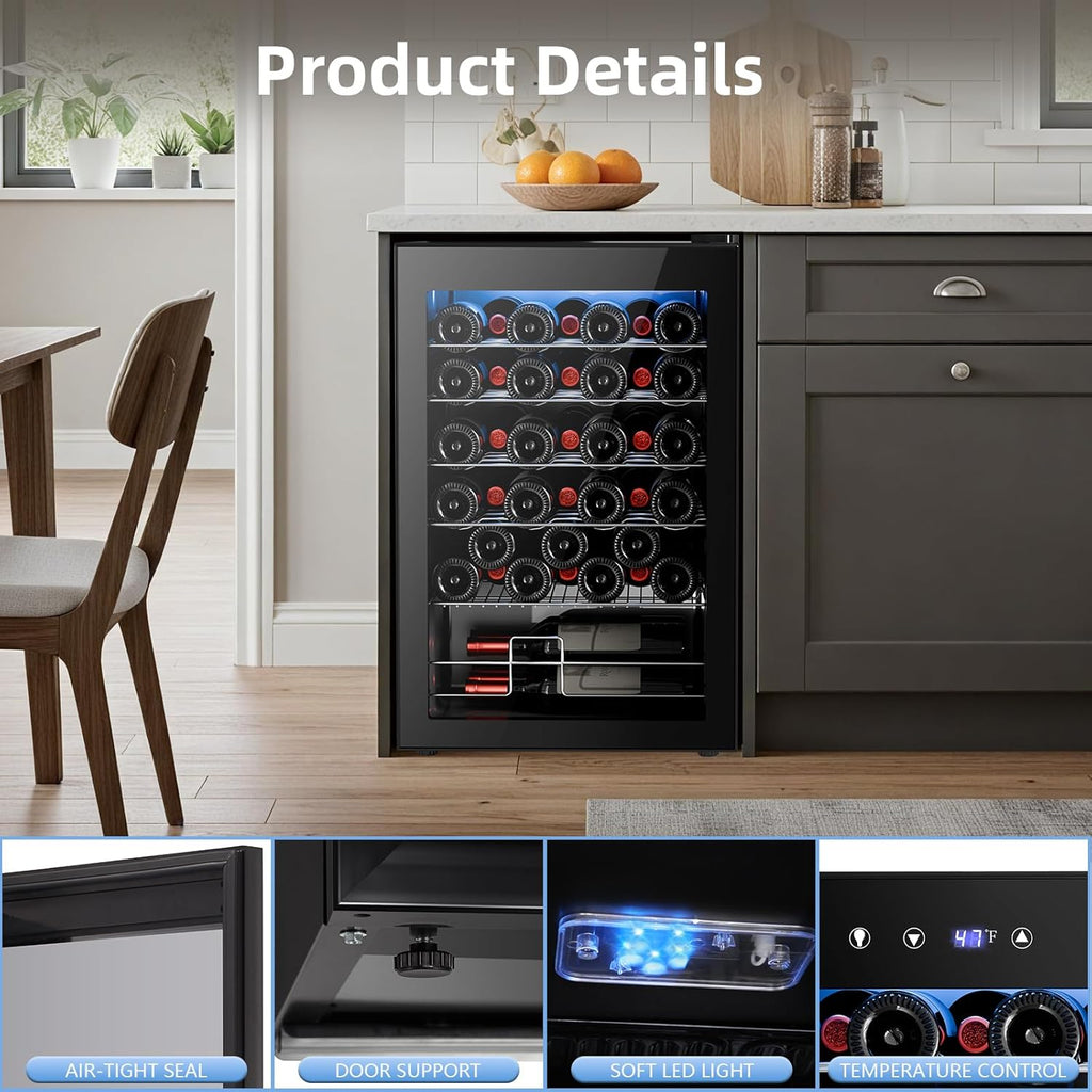 Antarctic Star Wine Cooler Refrigerator, Freestanding Wine Fridge with Adjust Temperature（32°F- 61°F）, 4.5 Cu.Ft Mini Fridge for home/bar/office, Black