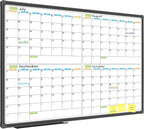 JILoffice Magnetic Dry Erase Calendar Whiteboard, 4 Month White Board Planner 36 X 24 Inch, Black Aluminum Frame Wall Mounted Board for Office Home and School