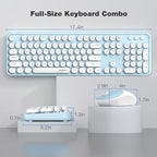 MOFII Wireless Keyboard and Mouse Combo, Computer Full Size 2.4G Plug and Play Wireless Typewriter Retro Round Keyboard and Mouse Set for Windows, Computer, Desktop, PC, Notebook - (Light Blue)