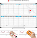 XBoard Magnetic Calendar Whiteboard 48" x 36" - 4 Month Colorful Calendar Dry Erase Board for Monthly Planning, Silver Aluminium Framed