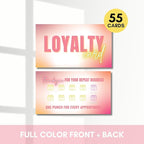 Beauty Business Loyalty Card, 10-Punch Reward System, Business Card size, 55 cards, full color high gloss front and back, UV coated, Modern design, create your own reward (Yellow and Coral)