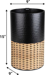 happimess HPM1102C Asher Modern 4.13-Gallon 2-Tone Faux Wicker/Metal Cylinder Waste Basket, Black/Natural for Home, Bathroom, Living Room, Office, Bedroom, Kitchen
