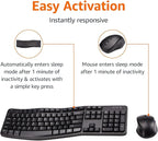 Amazon Basics Ergonomic Wireless Keyboard and Mouse Combo for Comfortable PC and Laptop Use, 2.4 GHz USB, Black