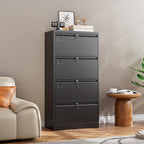 Metal 4 Drawer Lateral File Cabinet with 4 Lock - Wide Filing Cabinet for Letter/Legal/F4/A4 Hanging Files - Includes Business Card Holder,Home Office School Storage,Black