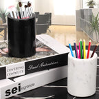 WORHE Natural Marble Pen Holder, Stylish Stone Caddy for Desk, Multi-Purpose Makeup Brush and Office Supply Storage Organizer, Desks Accessory Toothbrush Cup for Home School Black (DL003)